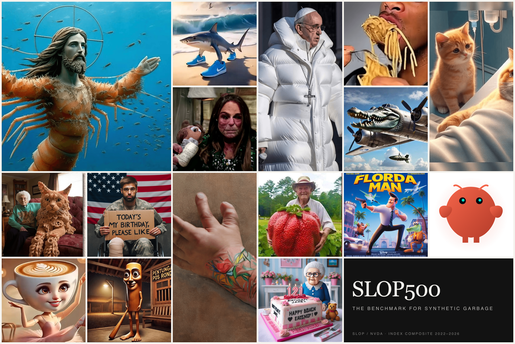 SLOP500 constituent composite: a collage of systemically important AI-generated content